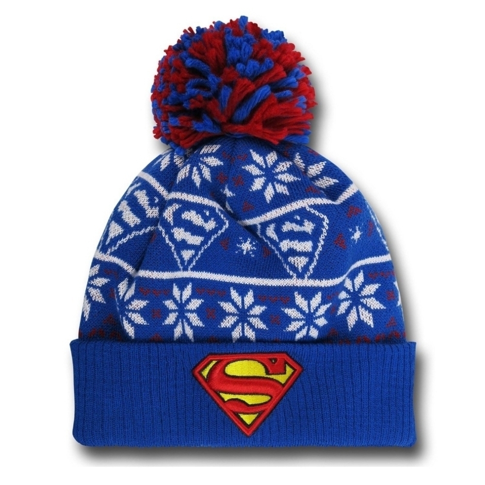 NWOT - Superman Symbol Knit Pom Pom Beanie OS